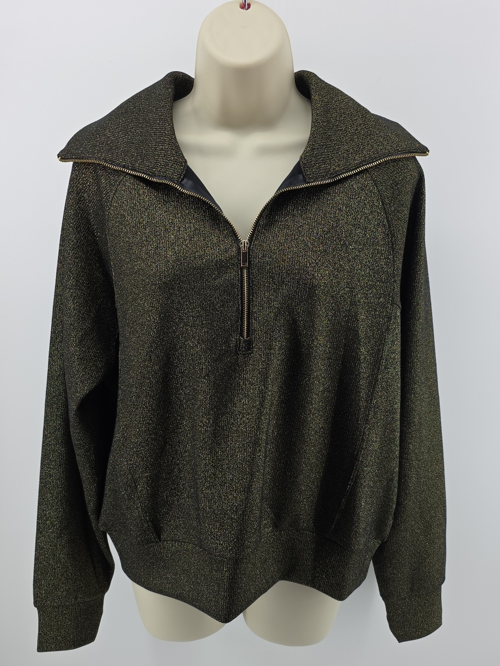 SPANX Gold Metallic Half Zip Pullover